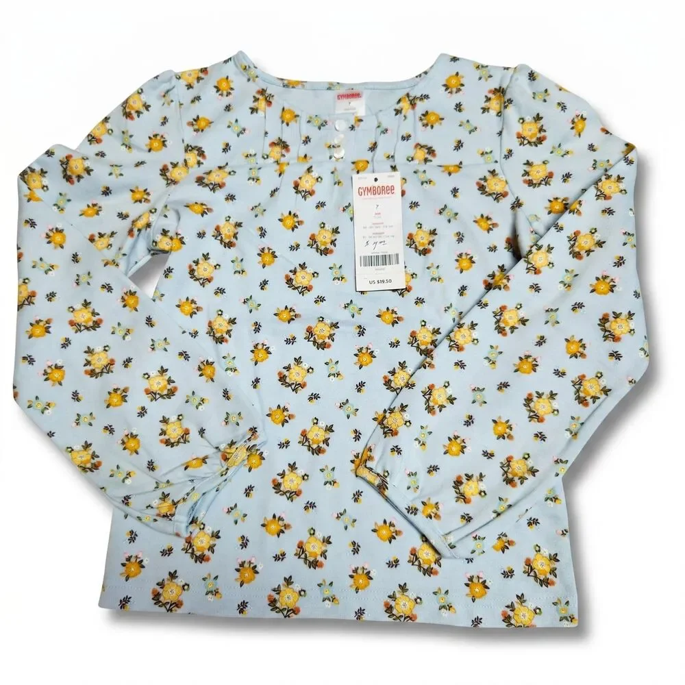 Vintage Gymboree Long Sleeved Top Size 7 Blue Floral Print Wildflowers Y2K NWT